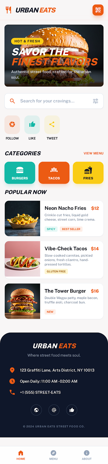 Urban Eats QR menü şablonu